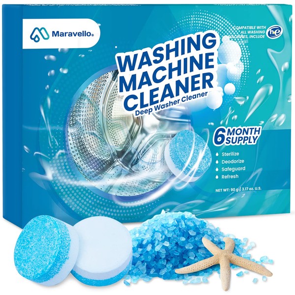 Maravello Washing Machine Cleaner, Washing Machine Cleaning Tablets for Front Load and Top Load Washers, Mold and Stain Remover for Laundry Tub 6-Month Supply (6 Count)