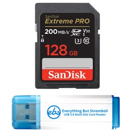 SanDisk 128GB SDXC SD Extreme Pro Memory Card Bundle Works with Canon EOS Rebel SL2, SL1, T4i, T6s Camera 4K (SDSDXXD-128G-GN4IN) Bundle with 1 Everything But Stromboli 3.0 Micro & SD Card Reader