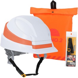 IZANO2 Disaster Prevention Helmet, Folding Helmet, With Chin Strap Whistle Function, DIC Plastic, Earthquake Prevention (White/Orange Line)