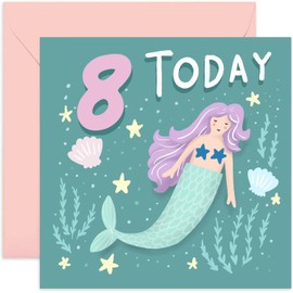 Old English Co. Happy 8th Birthday Card for Young Girl - Green Purple Mermaid Eighth Birthday Card - Age Eight Card - For Daughter, Granddaughter, Niece, Sister, Goddaughter | Blank Inside Envelope