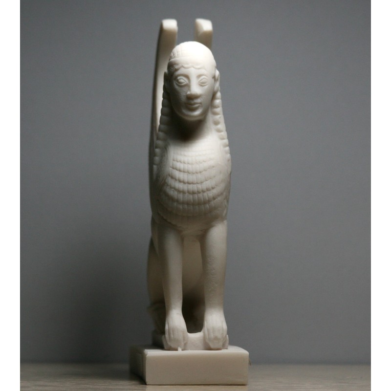 Sphinx Greek Mythical Woman Head Lion Statue Cast Marble Sculpture