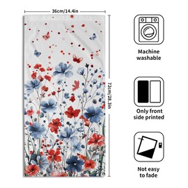 4th of July Hand Towel Set of 2, 14x28 Inch Patriotic Red Blue Floral Leaves Absorbent Soft Dish Cloth Towels for Kitchen Bathroom Home Memorial Day Independence Day Decor