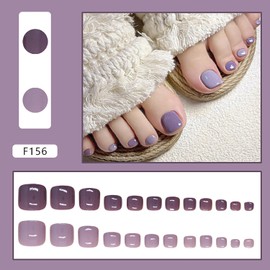 24 Pcs Square Press on Toenails Double Tone Color Fake Toe Nails with Simplicity Designs Glossy Stick on Toenails Reusable Acrylic Toenails for Women Manicure False Nails Kit