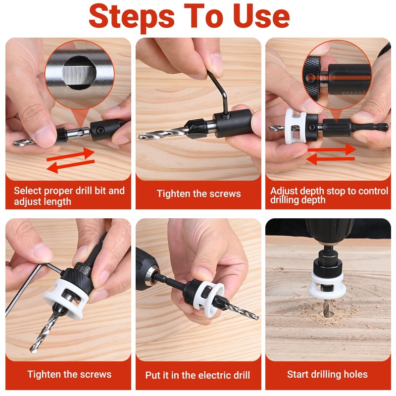 Preciva Countersink Drill Bit Set for Wood, 7 PCS Counter