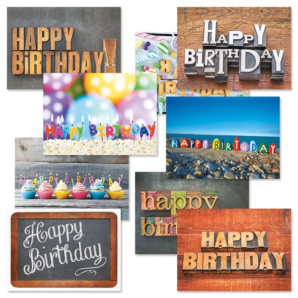 Playful Type Birthday Greeting Card Value Pack – Set of 18 (9 Designs), Large 5 x 7 inches, Envelopes Included, by Current