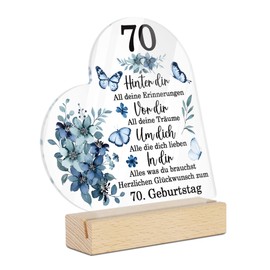 Putuo Decor Acrylic Sign with Wooden Base - 70th Birthday Decoration - Elegant Gift for Friends, Parents and Family