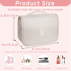 YEMEDA Toiletry Bag Travel Bag with Hanging Hook, Waterproof Capacity Hanging Multifunctional Makeup Bag for Toiletries, Portable Cosmetic Bag Travel Organizer for Women and Men(Beige)