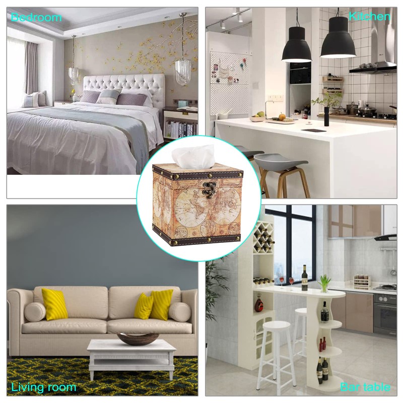 BTSKY Wooden + PU Retro Household Office Cube Square Tissue