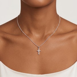 BLThing 925 Sterling Silver Cross Necklace for Women, Dainty 2MM Cuban Chain Small Simple Cross Pendant Necklaces Christian Baptism Religious Faith Jewelry Gifts 20 Inches