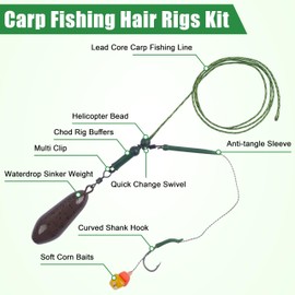 Carp Fishing Rigs Terminal Tackle Kit Hair Chod Helicopter Rig with Hooks Weights Swivel Snaps Sleeves Boilie Bait Rigs Setup Carp Fishing Accessories (Strip Sinker Rigs, 2.5oz_70g)