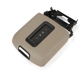 CHEDA Leather Center Console, Compatible with 2015-2019 Chevy GMC, Brown Armrest Lid w/Wireless Charger, 0227083AA