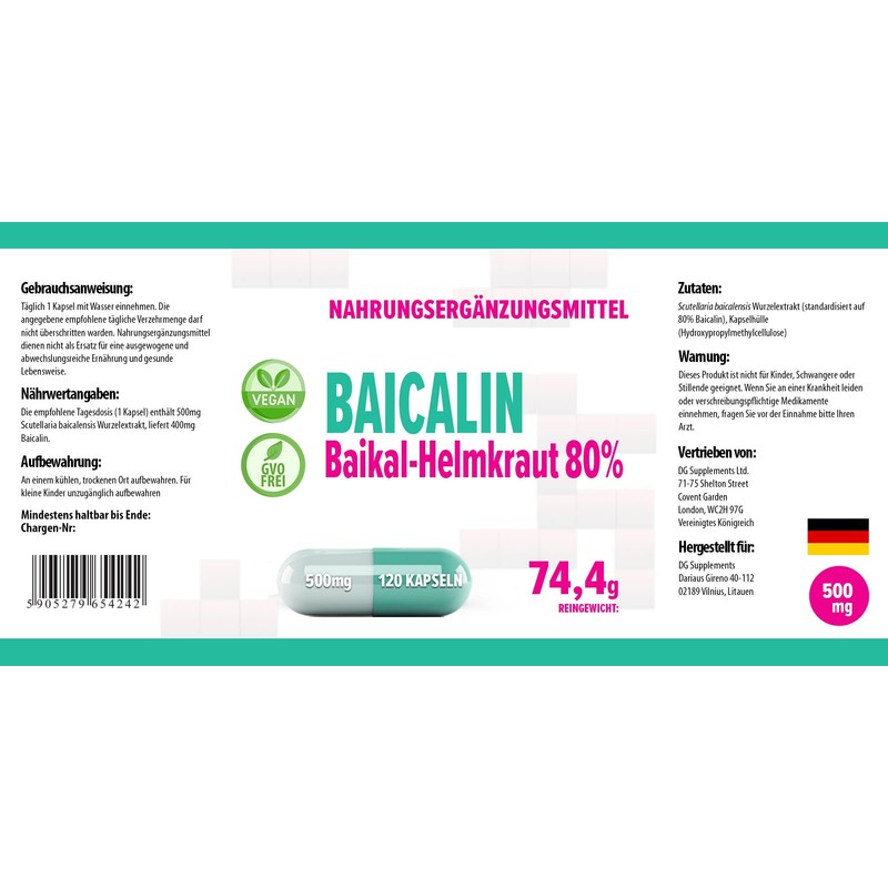 Hepatica Baicalin (Scutellaria baicalensis) Chinese Skullcap 500mg 120 Vegan Capsules,