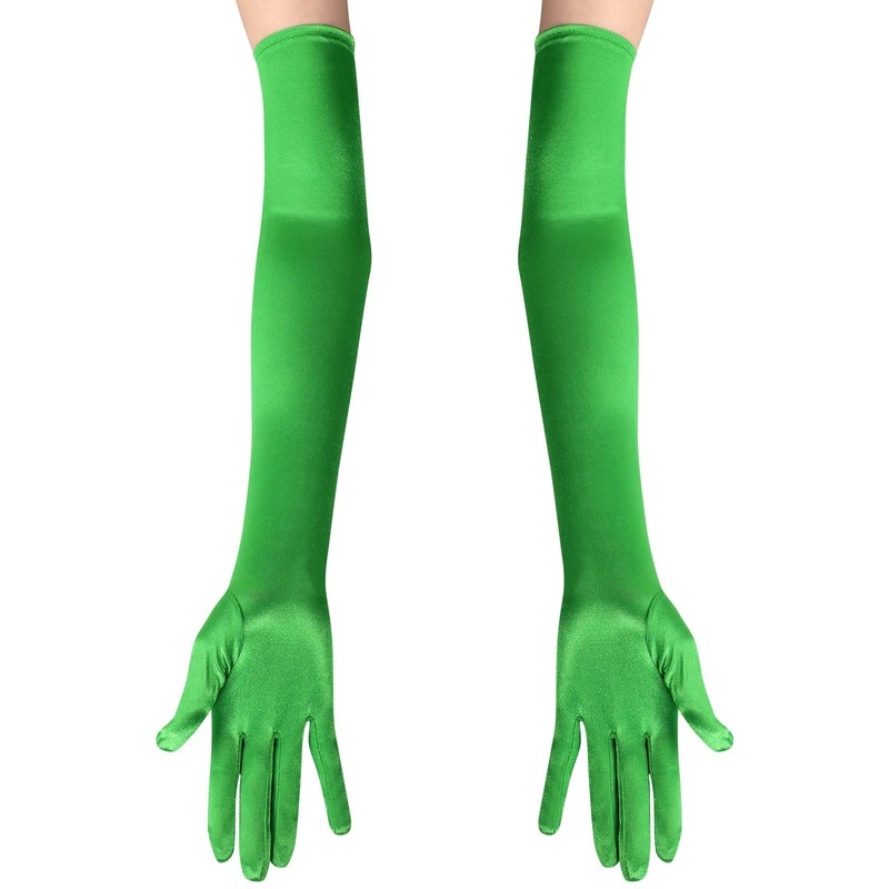 Long Satin Gloves Green, 1920s Opera Bridal Dance Gloves for