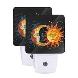 Dewoofly Golden Sun Night Light Set of 2, Moon and Stars Auto Sensor LED Dusk-to-Dawn Nightlights, Plug-in Sensor Lamp for Bedroom Bathroom Kitchen Hallway Stairs Decorative