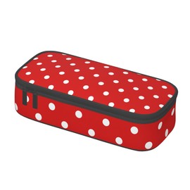 Yamegoun Red White Polka Dot Pencil Case Pencil Pouch Large Capacity Stationery Pen Bag Multifunctional Zipper Box for University Office