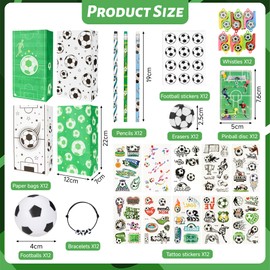 Pack of 101 Football Party Bags Boys Party Favours Children's Birthday Set - Gift Bags Whistles Mini Footballs Bracelets Pinball Games Luminous Tattoos Pencils & Erasers for Football Party