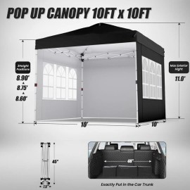 Ecolinear 10'x10' Pop Up Canopy Tent w/3 Sidewalls,One Push Setup Instant Shade Tent Black
