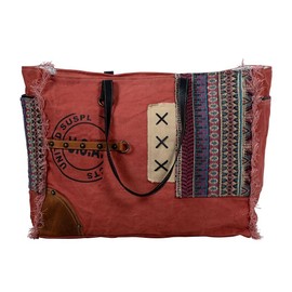 Western Leather Weekender Bag for Women - Upcycled Canvas Shoulder Bag - Ruby Canyon