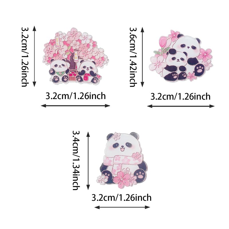 Set of 5 Spring Pink Cherry Blossom Panda Brooch Bookbag