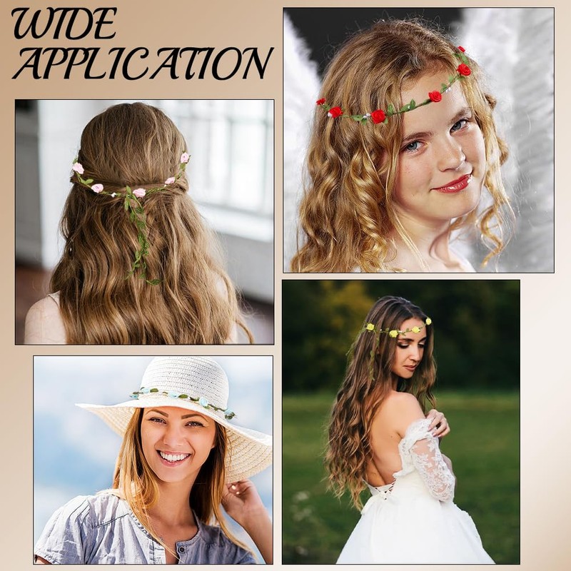 craspire Pack of 7 Flower Garland Headband Flower Crown Headpiece