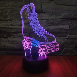 Nightwolf Double-Mixed-Colored 3D Roller Skates Night Light 7 Color Ice Skating LED USB Touch Table Lamp Home Décor Child Kids Table Baby Gifts