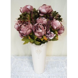Sweet Home Deco 18’’ Super Soft Blooming Peonies and Hydrangeas Silk Artificial Bouquet (13 Stems/6 Flower Heads) (Mauve)