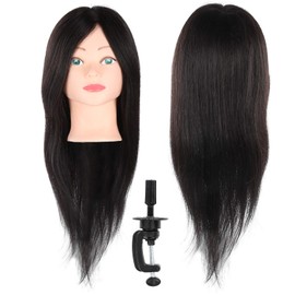 PenRux Mannequin Head with Real Human Hair, Hairdressing Cosmetic Mannequin Mannequin Mannequin Head with Free Clamp Holder, for Braiding, Hair Styling, Training Salon Display