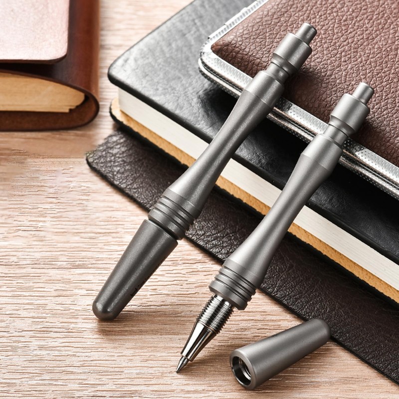 Hamans Ballpoint Pen 4.02" Spiral Pen Cap Design Titanium EDC