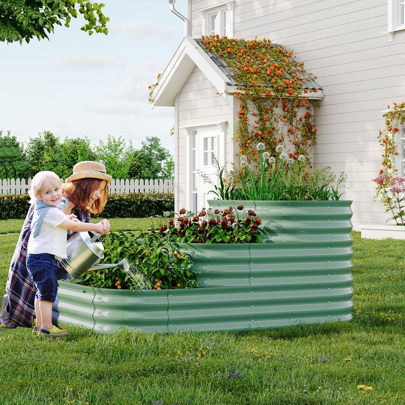 3-in-1 Green Galvanized Steel Raised Garden Bed Kit – Convertible
