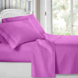 Clara Clark Bed Sheets, Premier 1800 Series 4 Piece Bed Sheet Set, Deep Pocket, Wrinkle, Fade, Stain Resistant, Luxury Soft Bedding Sheets & Pillowcases, Twin, Radiant Orchid