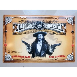 Deadwood South Dakota embossed tin sign Bob Coronato cowboy art Wild Bill Hickok