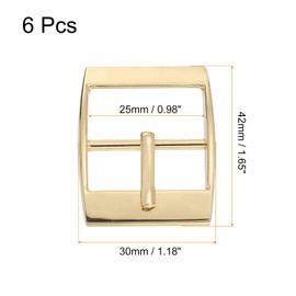 uxcell Metal Roller Buckle, 6Pcs 0.98" Single Prong Belt Buckle Square Center Bar Buckles for Leather Craft Accessories Belt, Gold