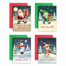 Huxters Christmas Money Christmas Card Pack of 4 Pack Contains Festive Santa Rudolph Snowman Design - Universal Wallet for Cash Voucher and Voucher on Display Card A6 Size