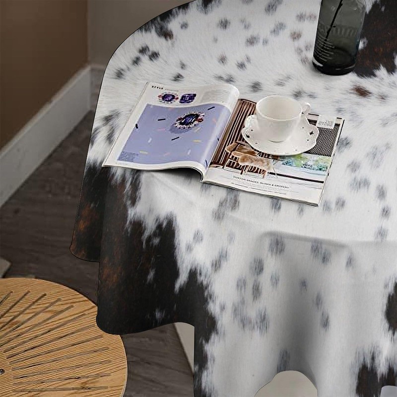 YCness Cow Print Tablecloth, Black Cowhide Printed Table Cover Western