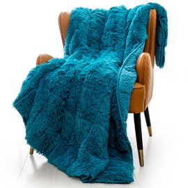 Mr. Sandman Shaggy Faux Fur Sherpa Weighted Blanket 15 lbs for Adult, Soft Luxury Fuzzy Long Fur Heavy Blanket Throw for Twin/Full Size Bed, Sofa and Couch - 48"×72", Teal Green