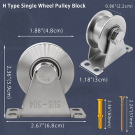 H Groove Pulley, Stainless Steel Blocks 2 Pack Super Silence Rotation Groove Wheel Pulley, for DIY Gym Equipment Handling and Moving gate wheel, with Mounting Screws and Expansion Pipes (H-Type 2Pack)