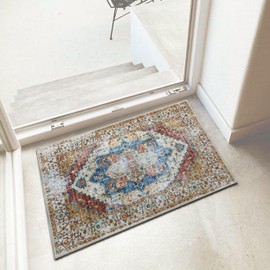 JV Home Area Rug Napoli Beige Multicolored 2'x3'3" Rugs Washable Carpet Anti Slip|Thin|Indoor Vintage Boho Area Rugs Accent Decor Decor Tapis Entree Interieur for Entrance Doormat, Kitchen, Bedroom