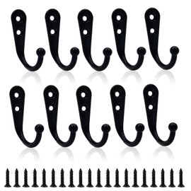 DAJMAIEZ Pack of 10 Hooks for Screws, Wall Hooks, Coat Hooks, Black, Coat Hooks, Coat Hooks, Heavy Duty for Clothes, Hat, Scarf, Bag, Towel, Key Cap