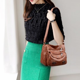 Vllcsla Medium Shoulder Bag with One Opening Large Capacity, 22 x 10 x 17 cm, Women's Waterproof Heart, PU Leather, Zip, brown