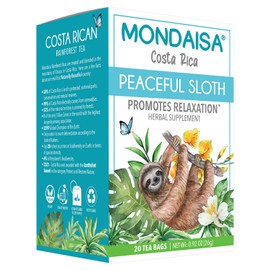 MONDAISA - Peaceful Sloth Rainforest Relaxation Herbal Tea from Costa Rica, Passion Flower, Linden, Peppermint, Anise, (Pack of 4) - 80 tea bags total