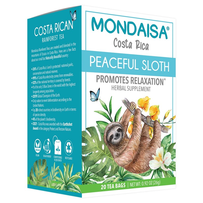 MONDAISA - Peaceful Sloth Rainforest Relaxation Herbal Tea from Costa