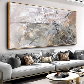 Wall Art Abstract Canvas Painting Gray Fantasy Wall Decor Fluid Ink Modern Artwork for Living Room Bedroom Dining Room Home Office Decor 24"x48" with Framed