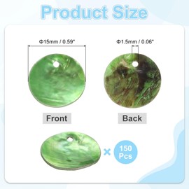 uxcell 150Pcs 15mm Flat Round Shell Coin Beads, Colorful Drop Charm Beads, Shell Discs Charm with Hole for DIY Craft Bracelet Necklace Jewelry Making, Green