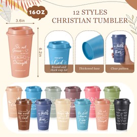 Skylety 48 Pcs Christian Gifts Set Bulk Church Gift for Women Include Inspirational Bible Verse Notebook 16oz Coffee Cup Religious Pen Keychains for Teacher Women Friends (Morandi Color)