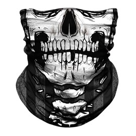 Bufanda sin costuras para el cuello, bandana sin costuras, protección UV para motocicleta, ciclismo, equitación, correr, diademas, White Skull, Large
