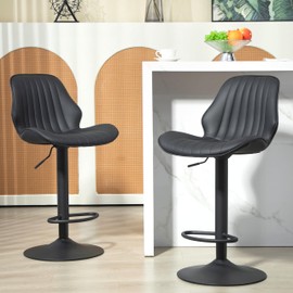 Finnhomy Bar Stools Set of 2, Modern 360° Swivel Faux Leather Bar Stools, 24"-32.5" Seat Height with Back, 330 lbs Capacity, SGS Gas Lift, Upholstered Kitchen Chairs for Kitchen Island, Black