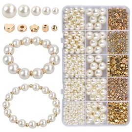 volumoon Beads for Threading, 720 Pieces White Beads Set, Bracelets Pearl Round, Jewellery Beads, Spacer Beads, Craft Beads with Storage Box, Faux Pearls for Necklaces, Bracelets, Decoration