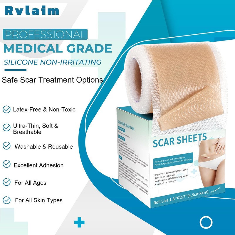 Silicone Scar Sheets, Silicone Scar Tape(1.8”x 157” Roll-4M), Silicone Scar
