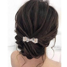 Atentuyi Rhinestone Wedding Hair Clips Barrette Gold Bows Bridal Hair Barrettes Gems Clip Bride Headpieces Headwear Crystal Hair Clip Bride Hair Accessories for Women and Girls