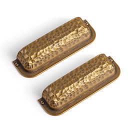 Goo-Ki Antique Brass Cabinet Cup Pulls 6 Pack,3 Inch Hole Center Vintage Retro Brass Bin Cup Drawer Pull Hammered Bar Handles Zinc Alloy Kitchen Hardware for Furniture